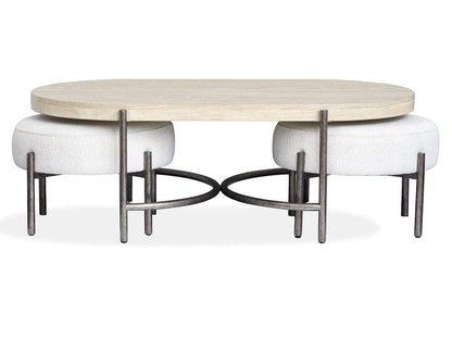Henry & Mason  -  Branton Edgecomb Grey And Weathered Antique Nickel Oval Cocktail Table With 2 Ottomans  - AFA00991 view 5