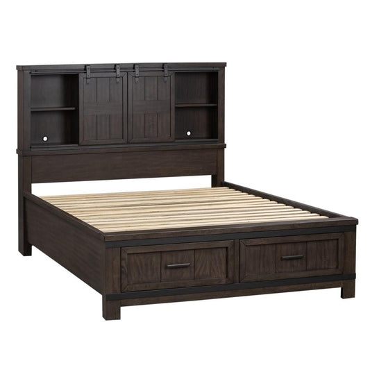 Henry & Mason - Briar Cliff Queen Bookcase Bed in Rock Beaten Brown with Saw Cuts - AFA03669 view 2
