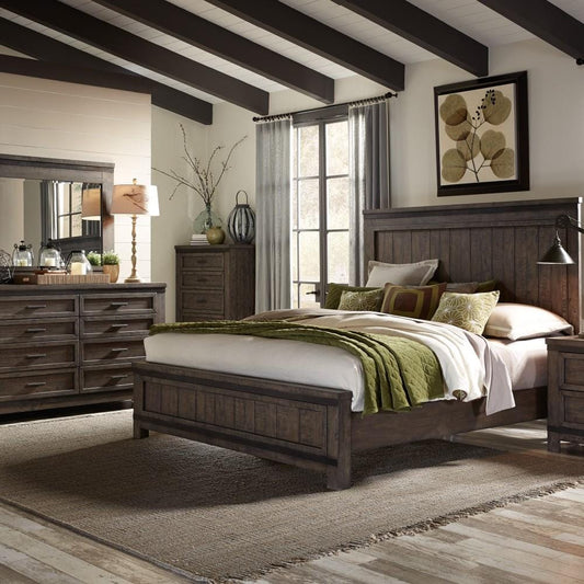 Henry & Mason - Briar Cliff Queen Panel Bed, Dresser & Mirror, Chest in Rock Beaten Brown with Saw Cuts - AFA03676 view 1