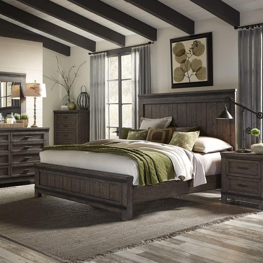 Henry & Mason - Briar Cliff Queen Panel Bed, Dresser & Mirror, Chest, Night Stand in Rock Beaten Brown with Saw Cuts - AFA03677 view 1