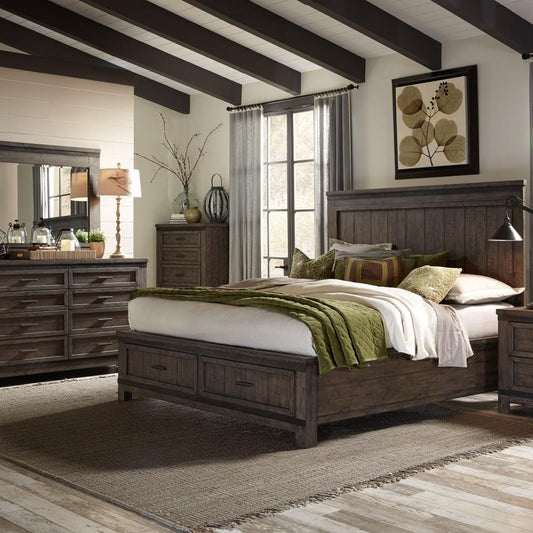 Henry & Mason - Briar Cliff Queen Storage Bed, Dresser & Mirror, Chest in Rock Beaten Brown with Saw Cuts - AFA03681 view 1
