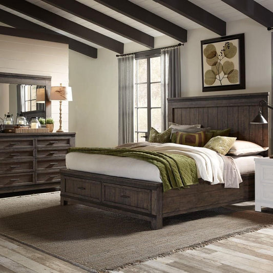 Henry & Mason - Briar Cliff Queen Storage Bed, Dresser & Mirror in Rock Beaten Brown with Saw Cuts - AFA03680 view 1
