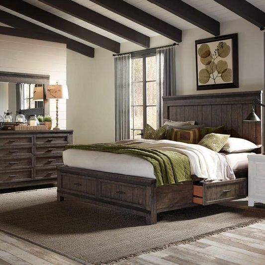 Henry & Mason - Briar Cliff Queen Two Sided Storage Bed, Dresser & Mirror in Rock Beaten Brown with Saw Cuts - AFA03665 view 1