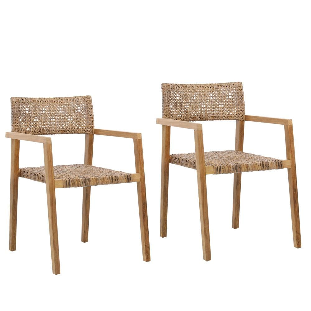 Henry & Mason - CeeKay Teak and Rattan Outdoor Dining Chair - Set of 2 Brown - DV7232 veiw 1