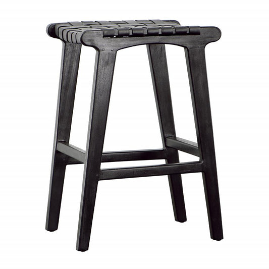 Henry & Mason - Chase Teak Wood and Full Grain Leather Backless Counter Stool in Antique Black - DV7285 veiw 1