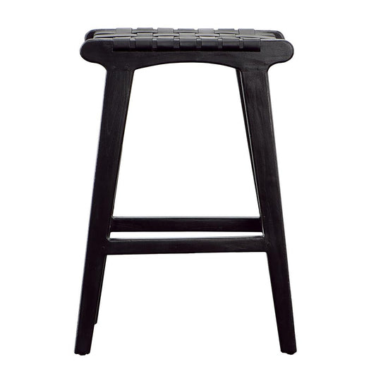 Henry & Mason - Chase Teak Wood and Full Grain Leather Backless Counter Stool in Antique Black - DV7285 veiw 2
