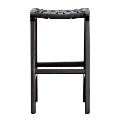 Henry & Mason - Chase Teak Wood and Full Grain Leather Backless Counter Stool in Antique Black - DV7285 veiw 3