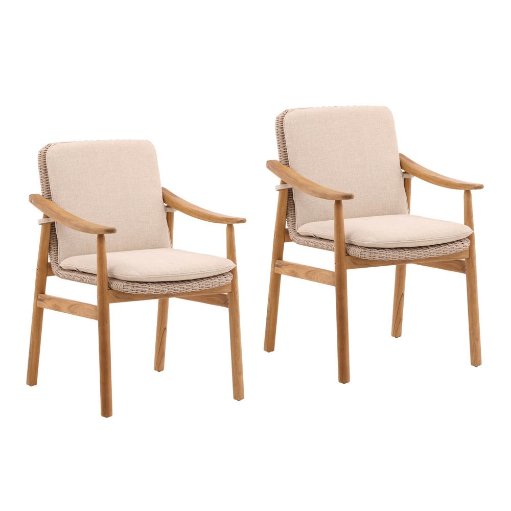 Henry & Mason - Chauncy Outdoor Dining Chair in Beige Olefin and Teak - Set of 2 - DV7067 veiw 1
