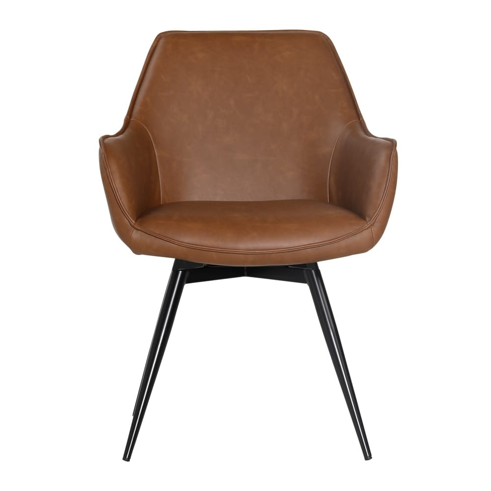 Henry & Mason - Chokit Swivel Dining Chair in Antique Brown Faux Leather with Black Powder Coated Legs - DV7258 veiw 2