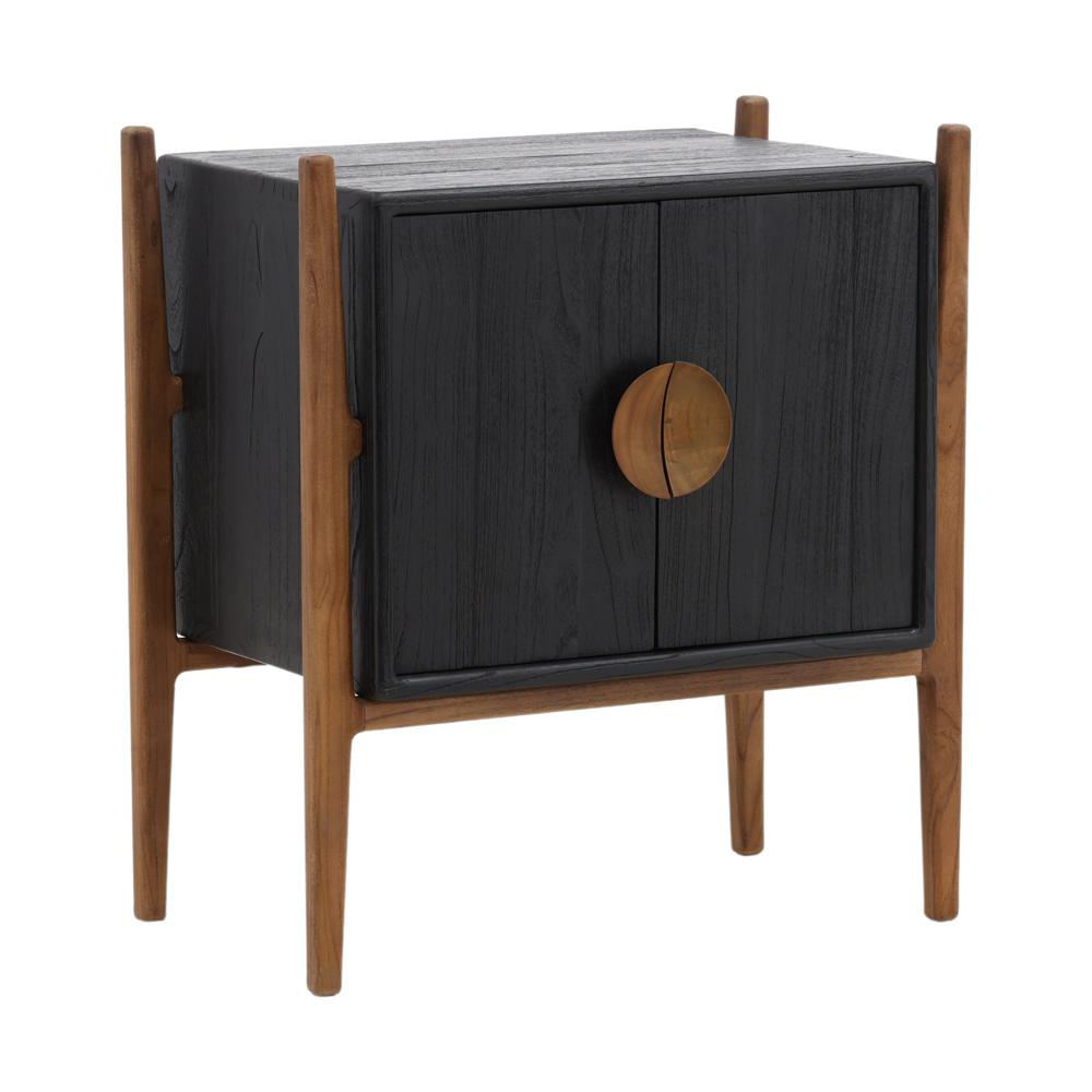 Henry & Mason - Cinderly Black Mindi Wood (White Cedar) Nightstand with Natural Teak Wood Legs - DV7548 veiw 1