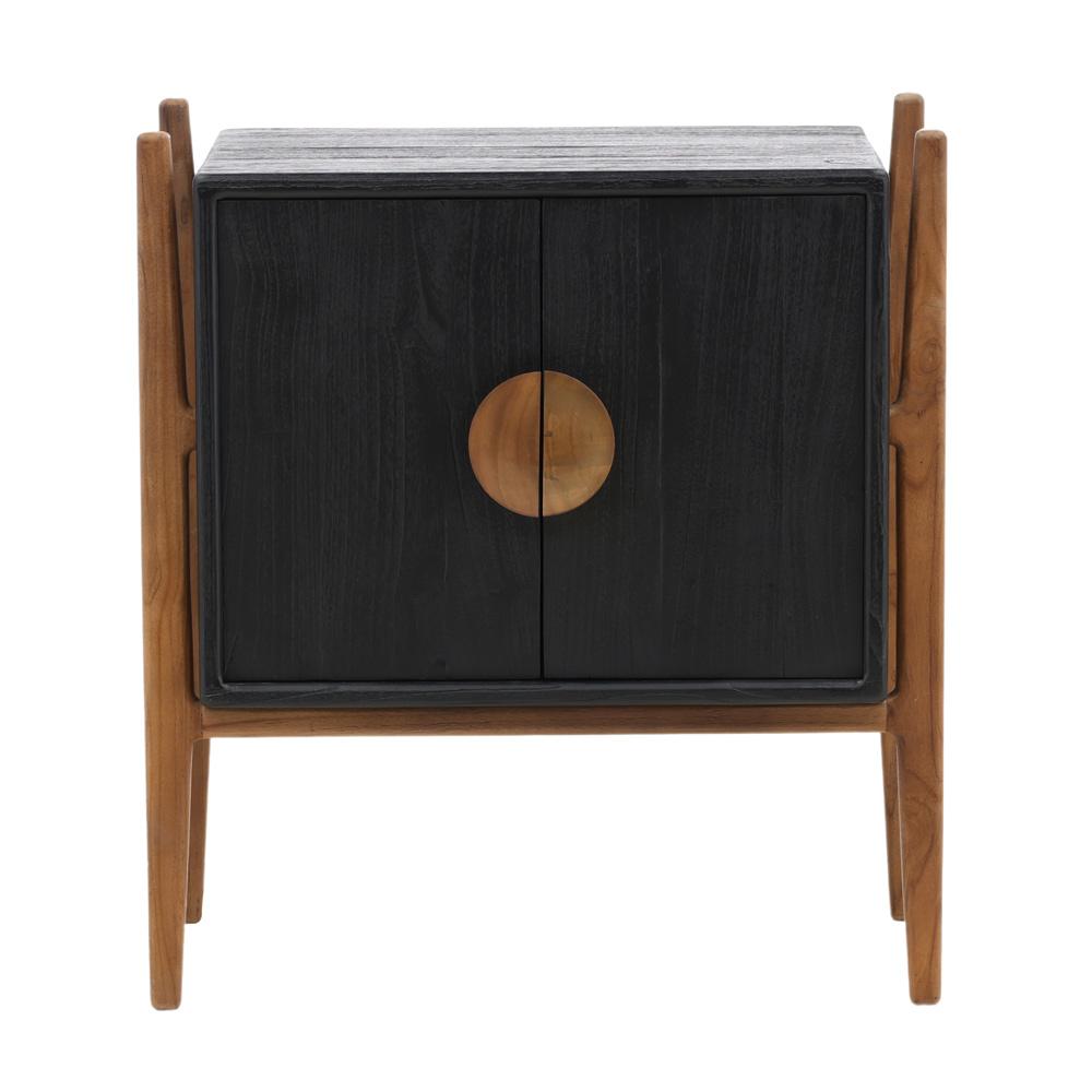 Henry & Mason - Cinderly Black Mindi Wood (White Cedar) Nightstand with Natural Teak Wood Legs - DV7548 veiw 2