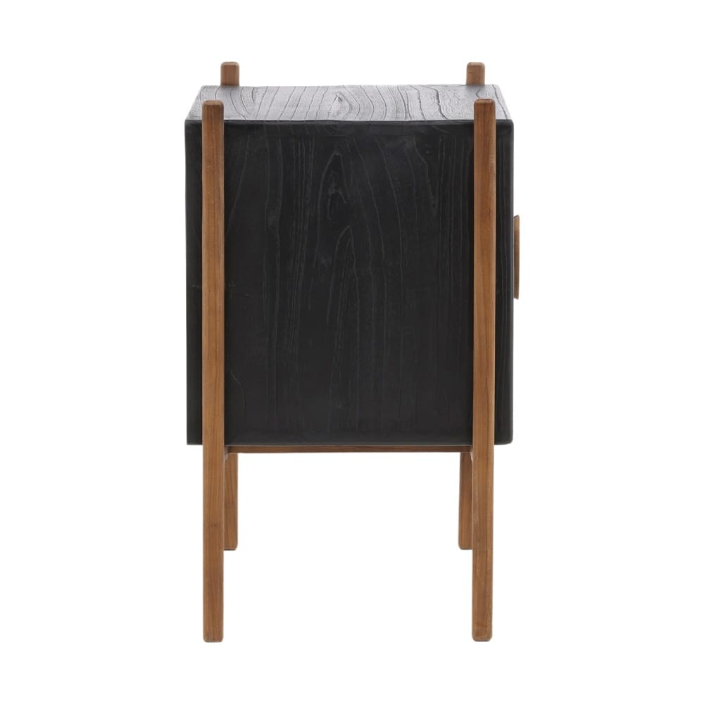 Henry & Mason - Cinderly Black Mindi Wood (White Cedar) Nightstand with Natural Teak Wood Legs - DV7548 veiw 3