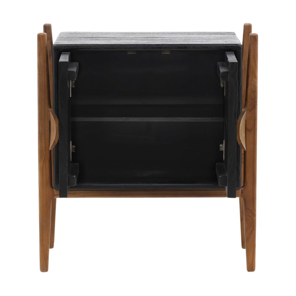 Henry & Mason - Cinderly Black Mindi Wood (White Cedar) Nightstand with Natural Teak Wood Legs - DV7548 veiw 5
