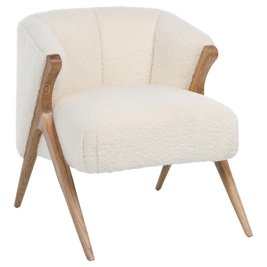 Henry & Mason - Clandi Oak Wood Accent Chair with Ivory Faux Sheepskin Upholstery - DV7374 veiw 1