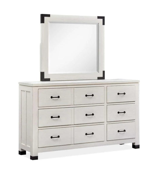 Henry & Mason - Cypress Bay Drawer Dresser and Landscape Mirror Set in Silo White - AFA00325 view 1