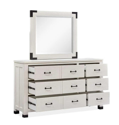Henry & Mason - Cypress Bay Drawer Dresser and Landscape Mirror Set in Silo White - AFA00325 view 3