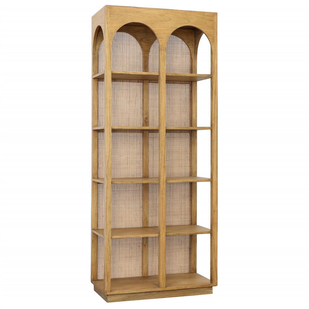 Henry & Mason - DiCaprio 78.5in Natural Mindi Wood and Slim Rattan Bookcase - DV7118 veiw 1
