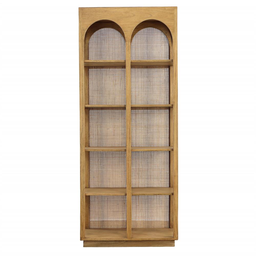 Henry & Mason - DiCaprio 78.5in Natural Mindi Wood and Slim Rattan Bookcase - DV7118 veiw 2