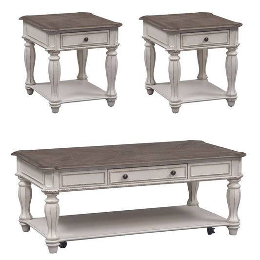 Henry & Mason - Dogwood Estate 3 Piece Set (1 Cocktail & 2 End Tables) in Antique White & Weathered Bark - AFA02160 view 1