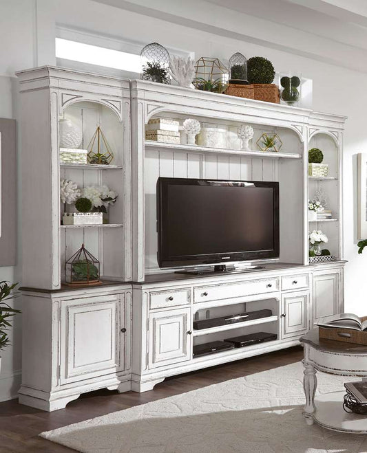 Henry & Mason - Dogwood Estate Entertainment Center with Piers in Antique White & Weathered Bark - AFA02070 view 1