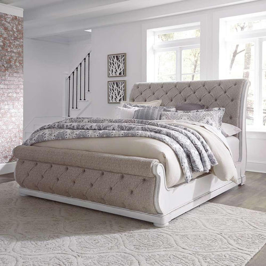 Henry & Mason - Dogwood Estate King California Upholstered Sleigh Bed in Antique White & Weathered Bark - AFA01979 view 1