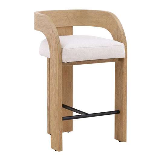 Henry & Mason - Dyson Mindi Wood Counter Stool with Cream Basketweave Performance Fabric - DV7105 veiw 1
