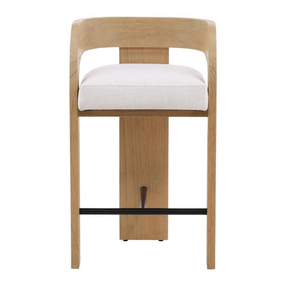 Henry & Mason - Dyson Mindi Wood Counter Stool with Cream Basketweave Performance Fabric - DV7105 veiw 2