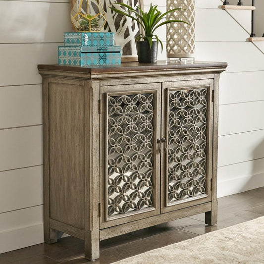 Henry & Mason - East Peak 2 Door Accent Cabinet in Wirebrushed Gray & White with Worn Wood Tops - AFA01745 view 1