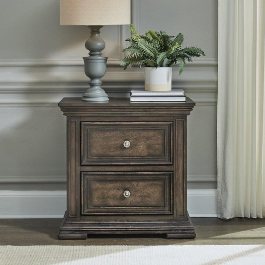 Henry & Mason - Grand Basin 2 Drawer Night Stand with Charging Station in Brownstone with Heavy Distressing - AFA02415 view 1