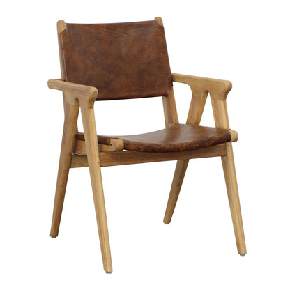 Henry & Mason - Hanaa Natural Teak Wood Dining Chair with Full Grain Leather Upholstery in Antique Brown - DV7047 veiw 1