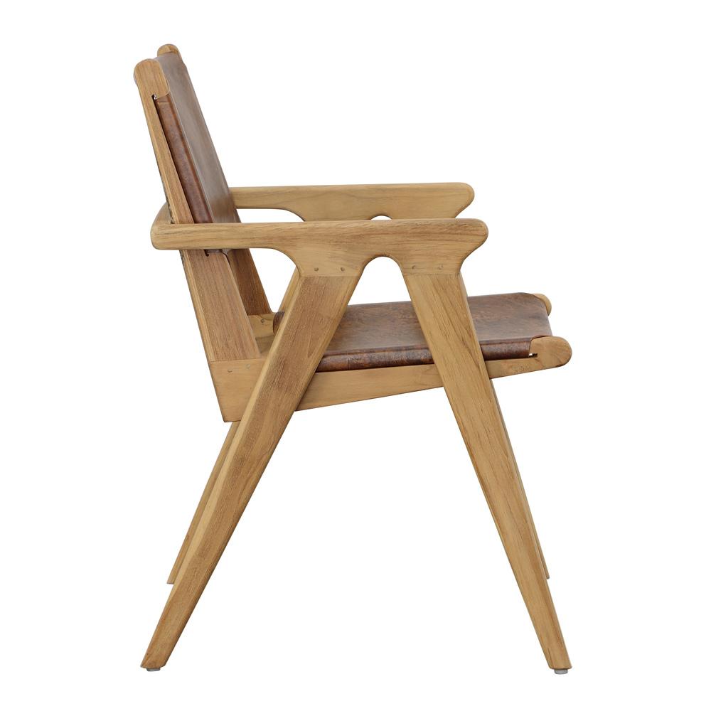 Henry & Mason - Hanaa Natural Teak Wood Dining Chair with Full Grain Leather Upholstery in Antique Brown - DV7047 veiw 3