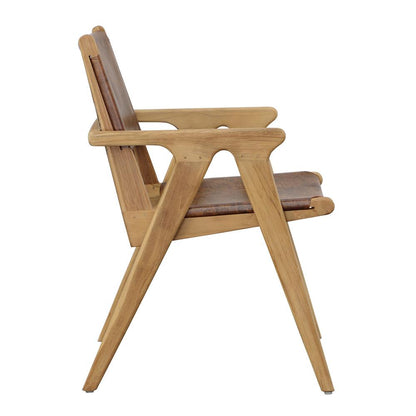 Henry & Mason - Hanaa Natural Teak Wood Dining Chair with Full Grain Leather Upholstery in Antique Brown - DV7047 veiw 3