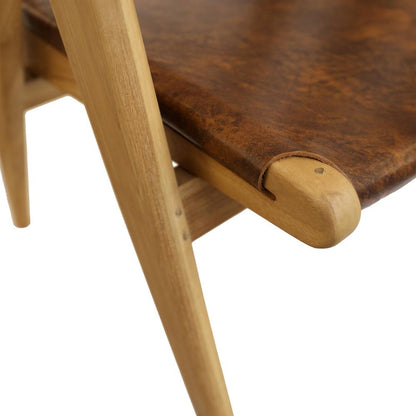 Henry & Mason - Hanaa Natural Teak Wood Dining Chair with Full Grain Leather Upholstery in Antique Brown - DV7047 veiw 5