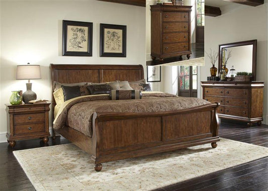 Henry & Mason - Heritage Rough-Hewn Queen Sleigh Bed, Dresser & Mirror, Chest, Night Stand in Rustic Cherry - AFA03092 view 1