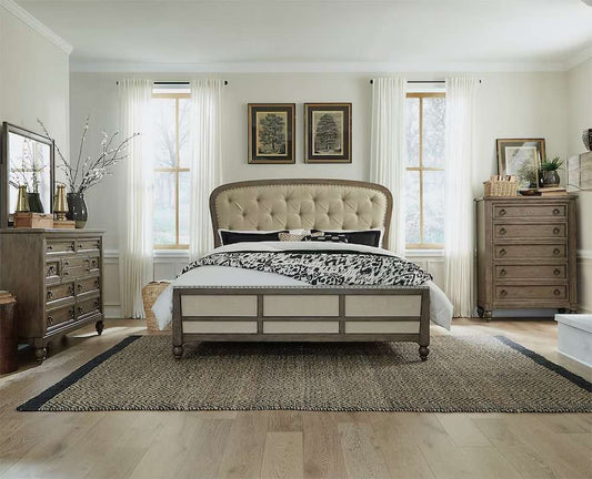 Henry & Mason - Homestead Queen Shelter Bed, Dresser & Mirror, Chest in Dusty Taupe & Black - AFA03177 view 1