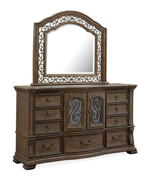 Henry & Mason  -  Ironcrest Willadeene Brown Drawer Dresser With Shaped Mirror  - AFA00934 view 1