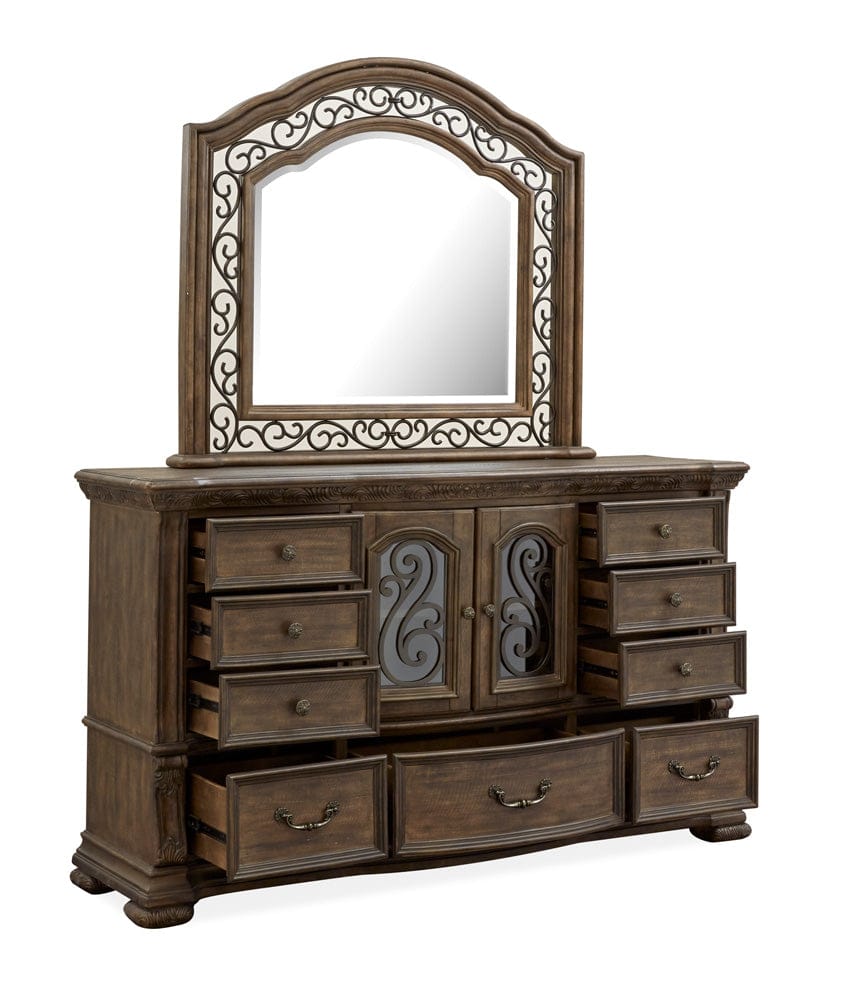 Henry & Mason  -  Ironcrest Willadeene Brown Drawer Dresser With Shaped Mirror  - AFA00934 view 6