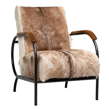 Henry & Mason - Jareth Iron Occasional Chair with Teak Wood Arms and Genuine Brown and White Goat Hide - DV7041 veiw 1