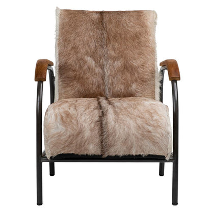 Henry & Mason - Jareth Iron Occasional Chair with Teak Wood Arms and Genuine Brown and White Goat Hide - DV7041 veiw 2