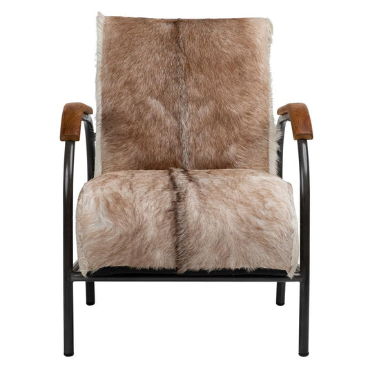 Henry & Mason - Jareth Iron Occasional Chair with Teak Wood Arms and Genuine Brown and White Goat Hide - DV7041 veiw 2