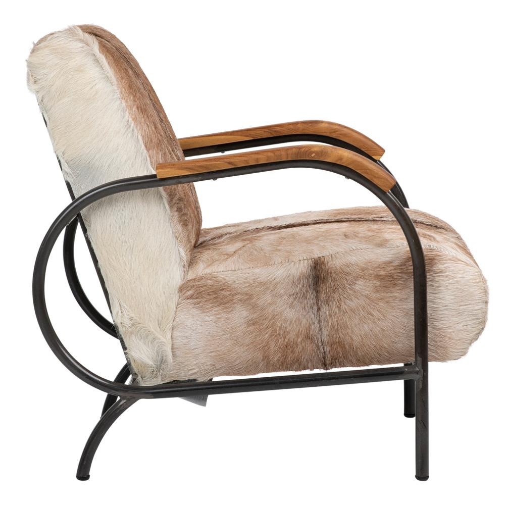 Henry & Mason - Jareth Iron Occasional Chair with Teak Wood Arms and Genuine Brown and White Goat Hide - DV7041 veiw 3