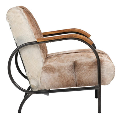 Henry & Mason - Jareth Iron Occasional Chair with Teak Wood Arms and Genuine Brown and White Goat Hide - DV7041 veiw 3