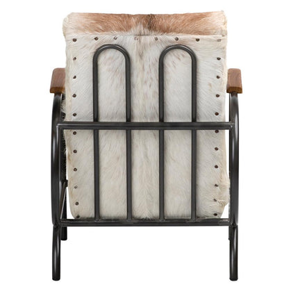 Henry & Mason - Jareth Iron Occasional Chair with Teak Wood Arms and Genuine Brown and White Goat Hide - DV7041 veiw 4