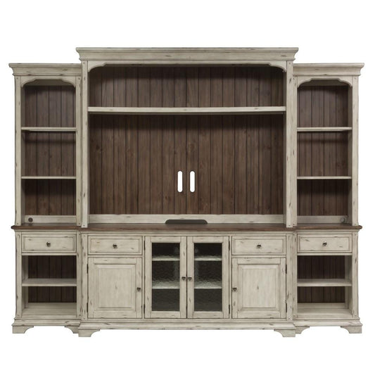 Henry & Mason - Jordan River Entertainment Center with Piers in Antique White with Wirebrushed Tobacco Accents - AFA02863 view 2
