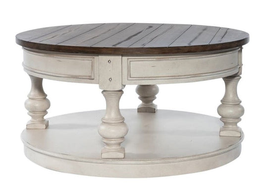 Henry & Mason - Jordan River Round Cocktail Table in Antique White with Wirebrushed Tobacco Accents - AFA02866 view 2