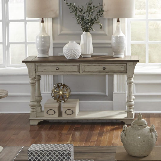 Henry & Mason - Jordan River Sofa Table in Antique White with Wirebrushed Tobacco Accents - AFA02870 view 2