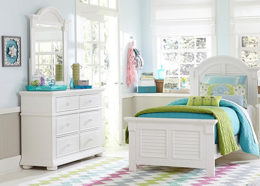 Henry & Mason - Junior Villa Twin Panel Bed, Dresser & Mirror in Oyster White - AFA03129 view 1