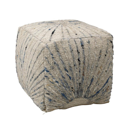 Henry & Mason - Kat Handwoven Wool and Cotton Pouf in Ivory and Blue - DV7566 veiw 1