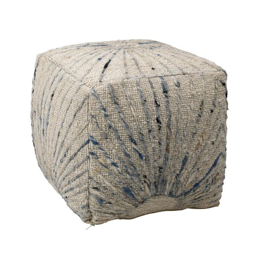 Henry & Mason - Kat Handwoven Wool and Cotton Pouf in Ivory and Blue - DV7566 veiw 1