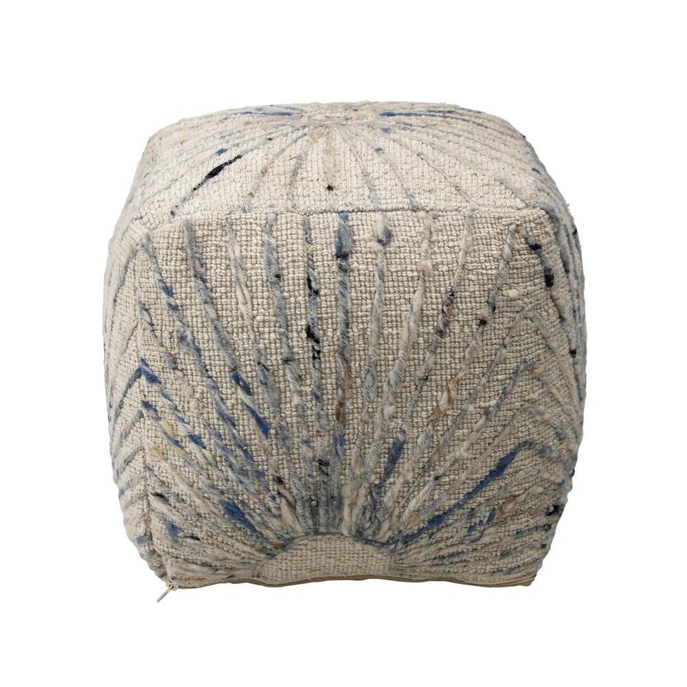 Henry & Mason - Kat Handwoven Wool and Cotton Pouf in Ivory and Blue - DV7566 veiw 2